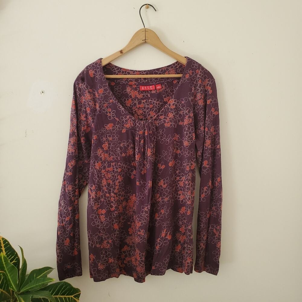 Elle Basic Floral Scoop Neck Purple Blouse